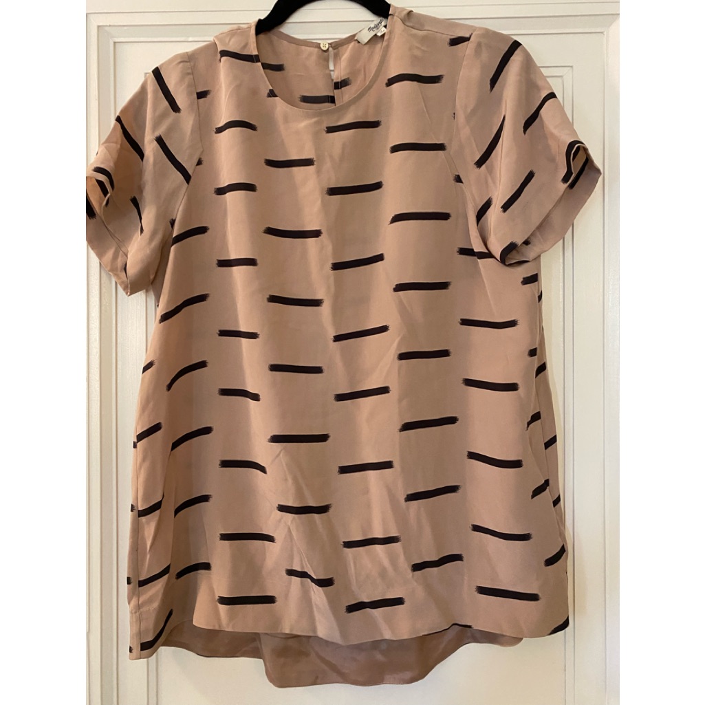 Madewell Brand Short Sleeved Top Taupe With Black Lines Pattern Size Medium
